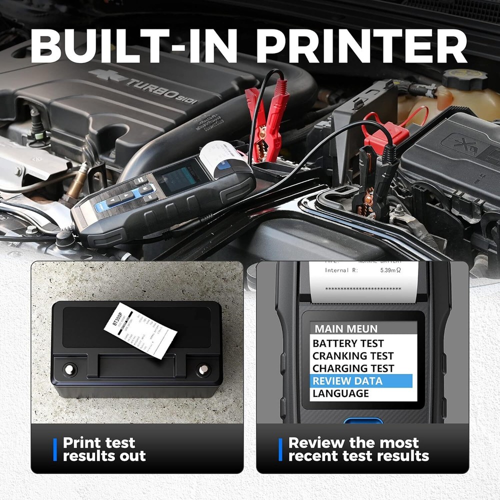 BT300P Battery Tester Compatible with Multiple Battery Types One-Button Printing