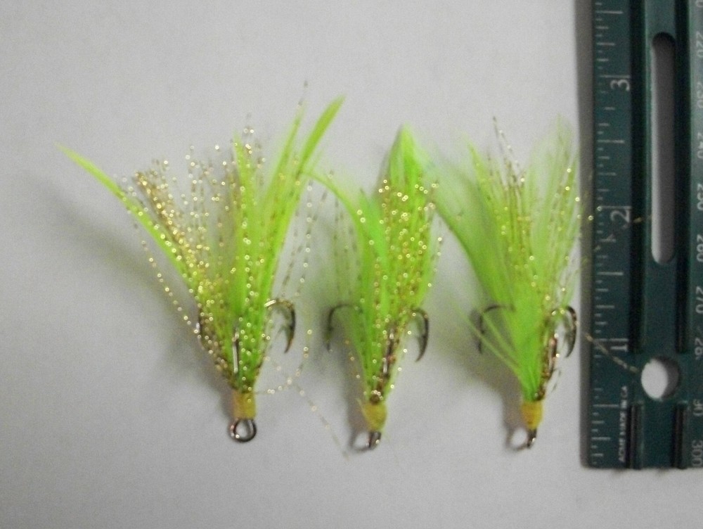 3 Dressed Feather Flash Treble Hooks * Hook size #2 *