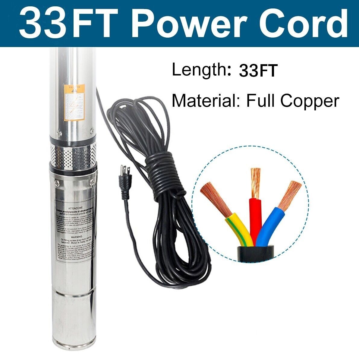 1 HP 4" Deep Well Submersible Pump ,115V, 33 GPM, 276FT ,60Hz,Stainless Steel