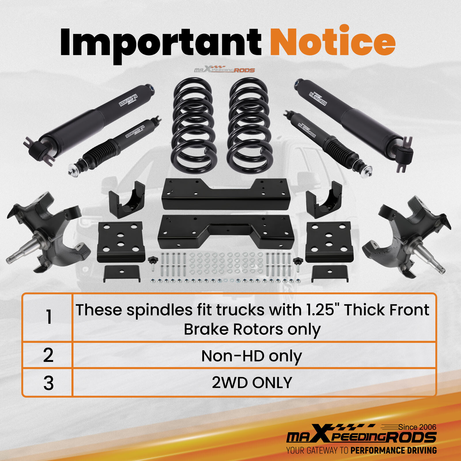 Front 4" Rear 6" Drop Kit w/Shock For Chevy GMC C1500 1988-98 W/1.25" ROTORS V8