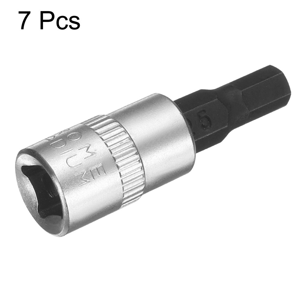7pcs H5 Hex Bit Socket 1/4" Square Drive Metric Extension Impact Bit, Black