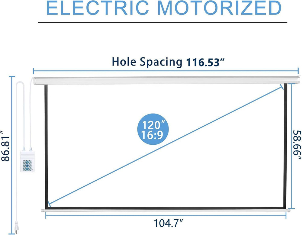 120" Motorized Projector Screen Electric Diagonal Automatic Projection 16:9 H...