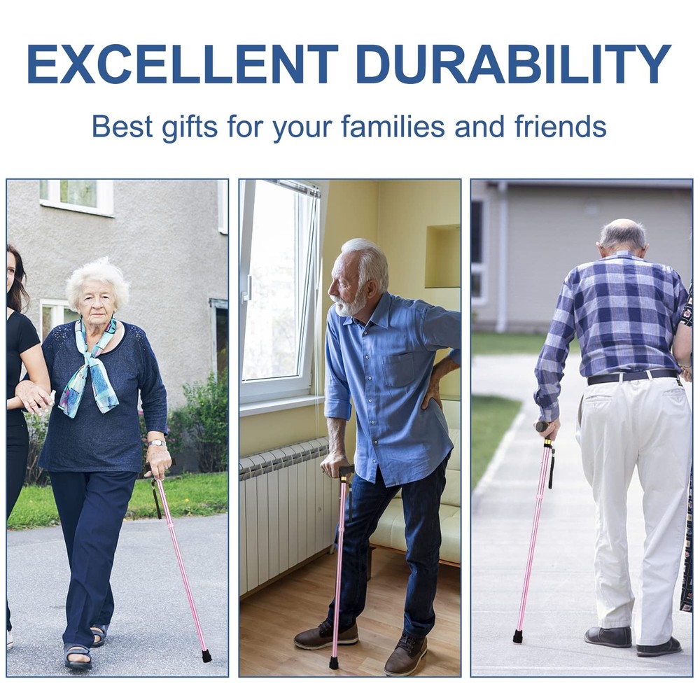 Foldable Walking Cane w/ 2 Replaceable Non Slip Rubber Tip Balancing Stick Aid