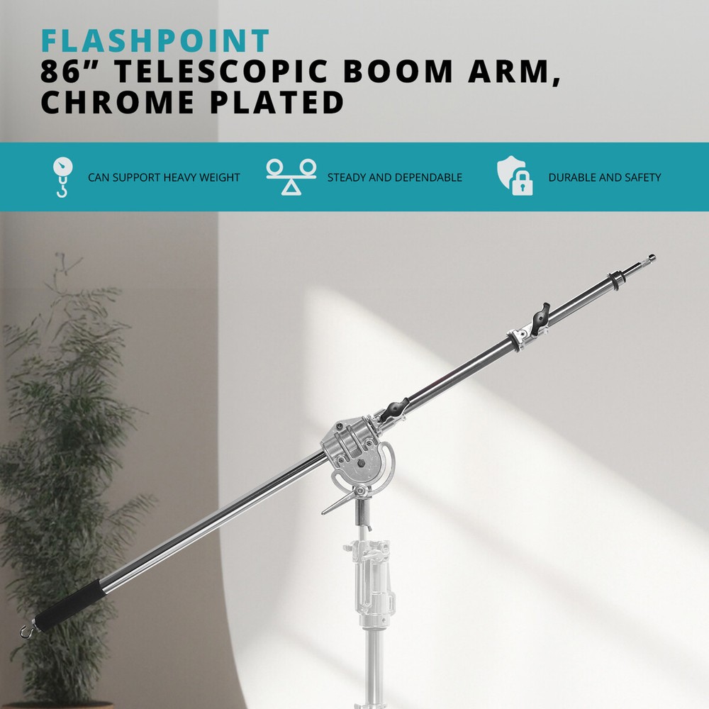Flashpoint Turtle Base C-Stand and Cross Arm Boom Kit (Chrome, 10.5') #FP-SC-BA