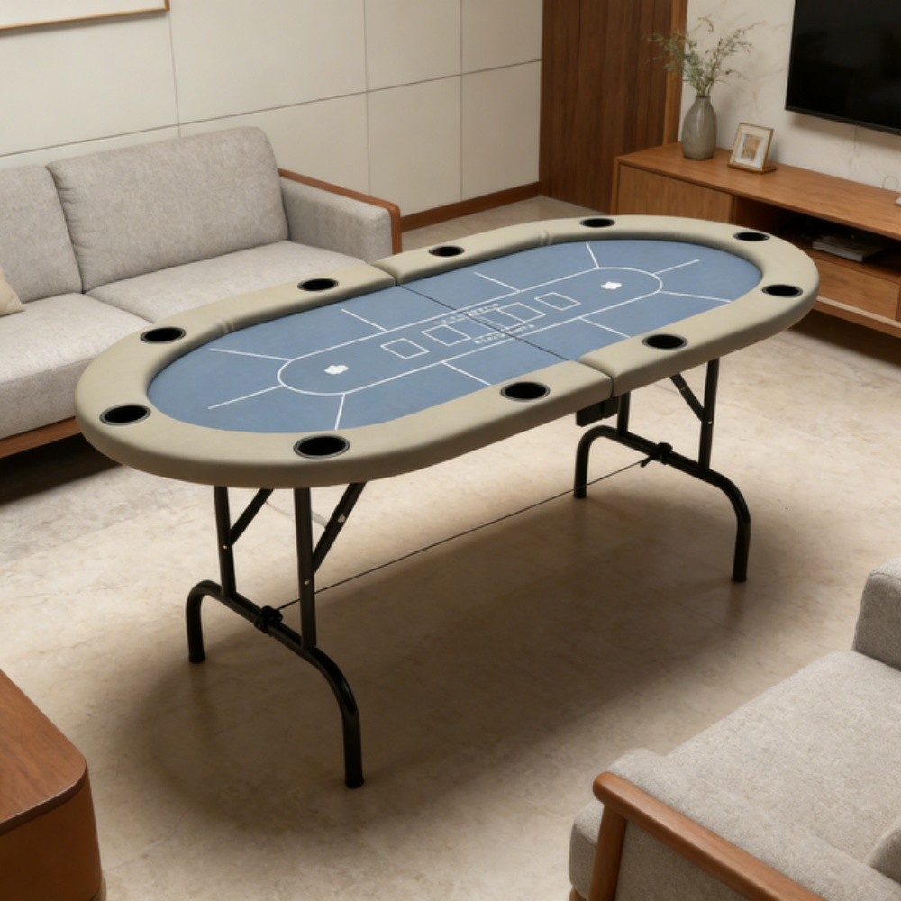 Poker Table 70" Extra-large Oval Foldable Game Table for Eight Players