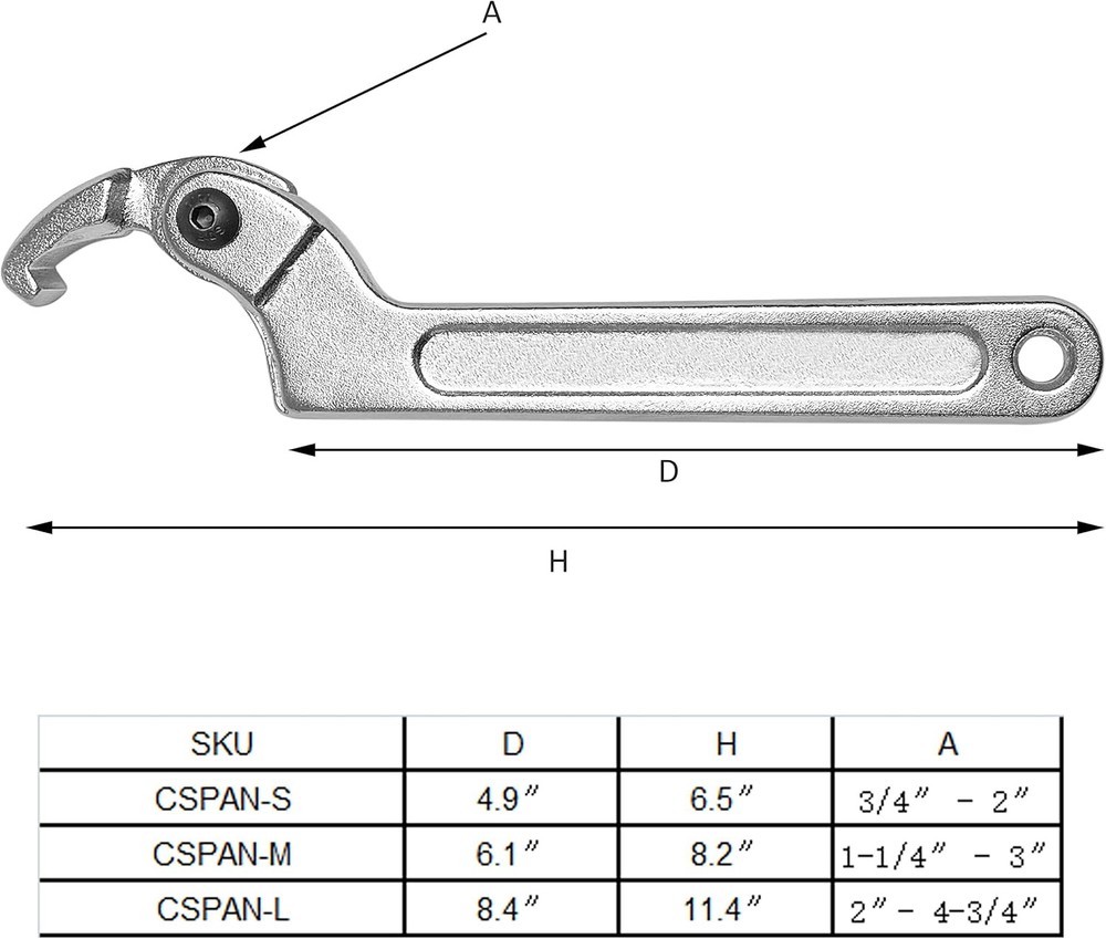 HFS(R) C Spanner Tool Adjustable Hook Wrench Chrome Vanadium