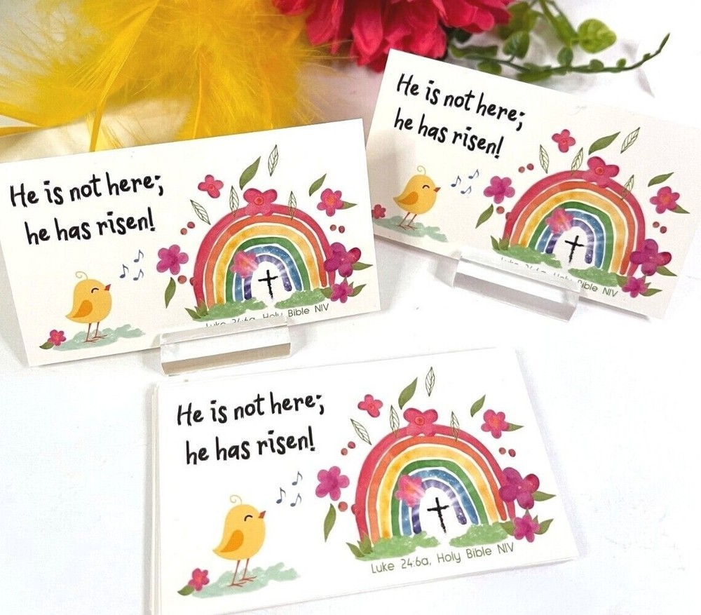 Easter Pocket Scripture Cards, Religious He Has Risen! Luke 24, 3.5x2"