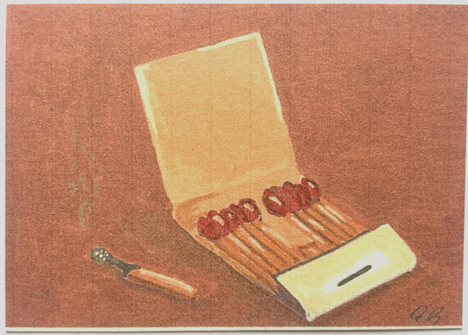 ACEO PRINT of Acrylic Painting, Matchbook, Original art by Emily Beck, 2.5 x 3.5