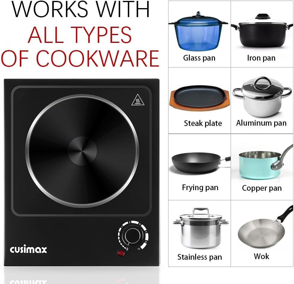 CUSIMAX Hot Plate, Single Burner Electric Cooktop, 1500W Electric Burner Hot Pla