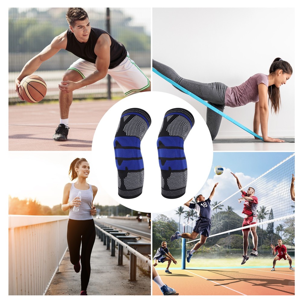 Horizontal Stripes Knee Pads Medium Black Blue 1 Pc