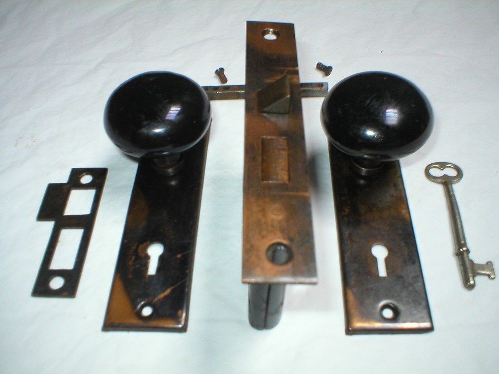 Antique Craftsman Era Door Hardware with Porcelain Knobs
