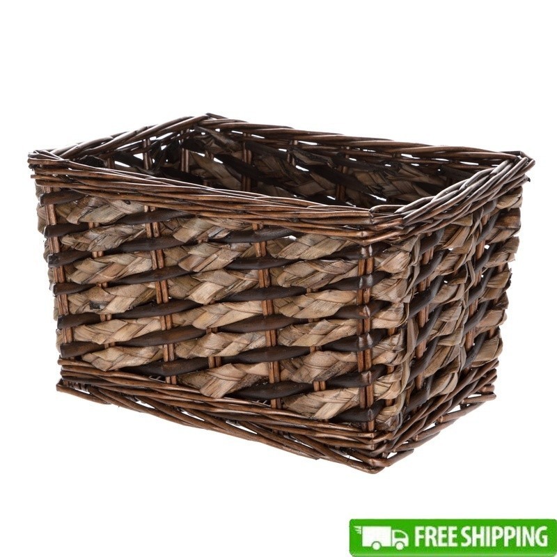 Brown Rectangle Willow & Rush Basket Compact Lightweight