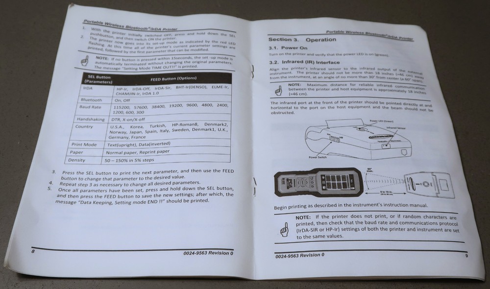 Bacharach 0024-1680 Wireless Bluetooth IrDA Printer for PCA COMBUSTION Analyzer