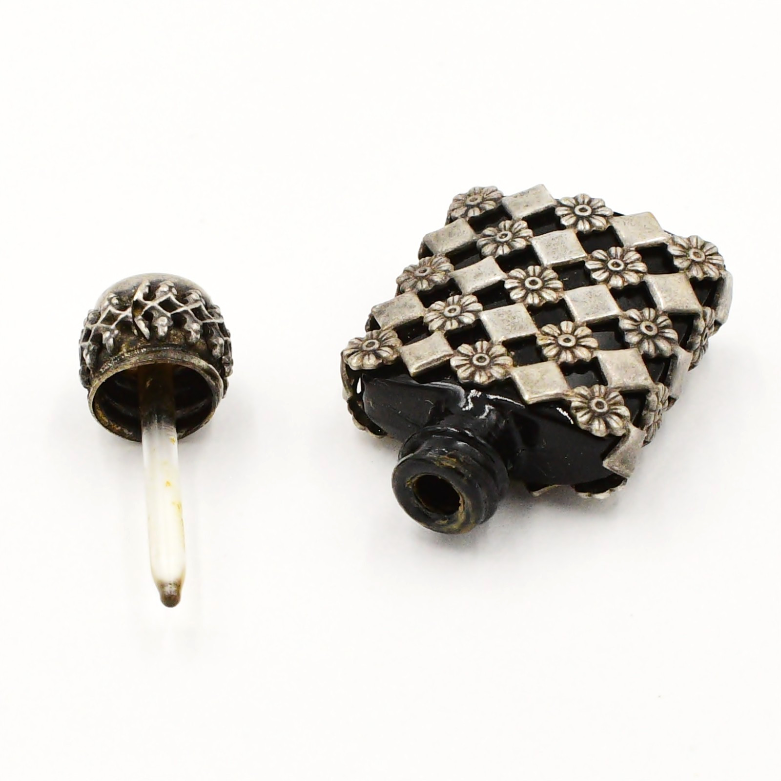 Sterling Silver 925 Vintage Turquoise Gemstone Flower Perfume Bottle