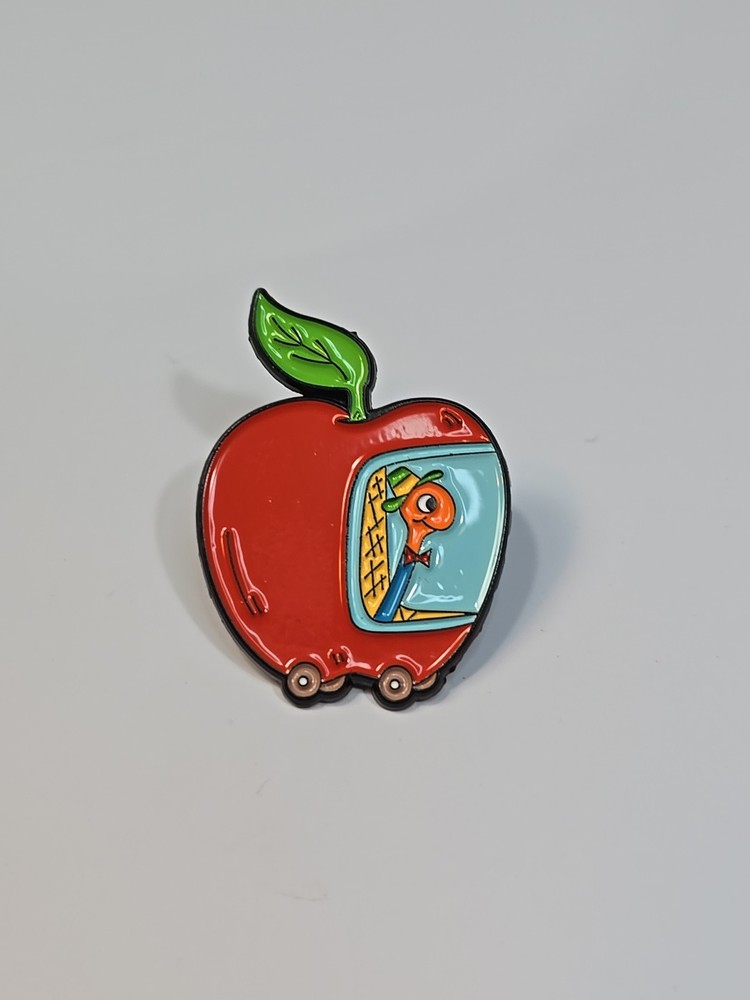 Worm Driving Apple Lapel Pin