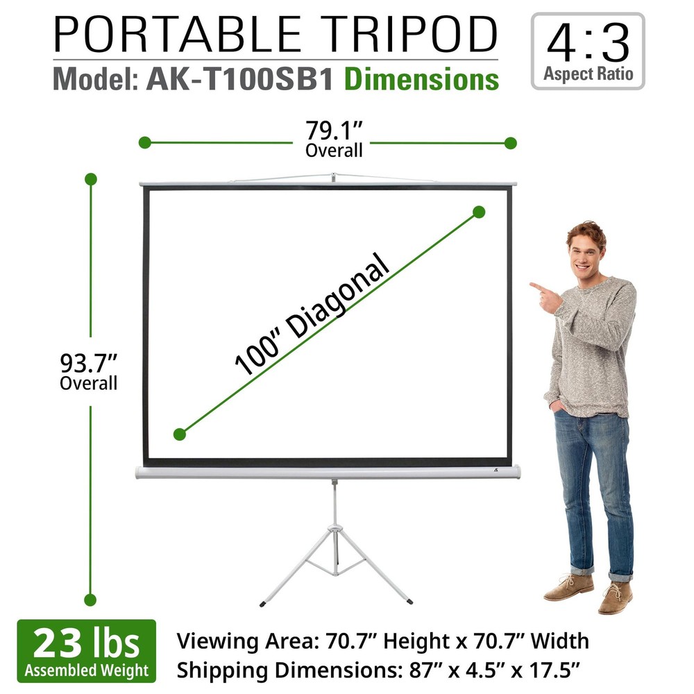 100 Inch Projector Screen with Stand, 4:3 HD, Tripod Pull-Up Portable Screen,...