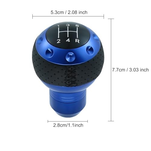 5 Speed Manual Shift Knob Leather Round Ball Gear Shifter Knobs Stick Blue