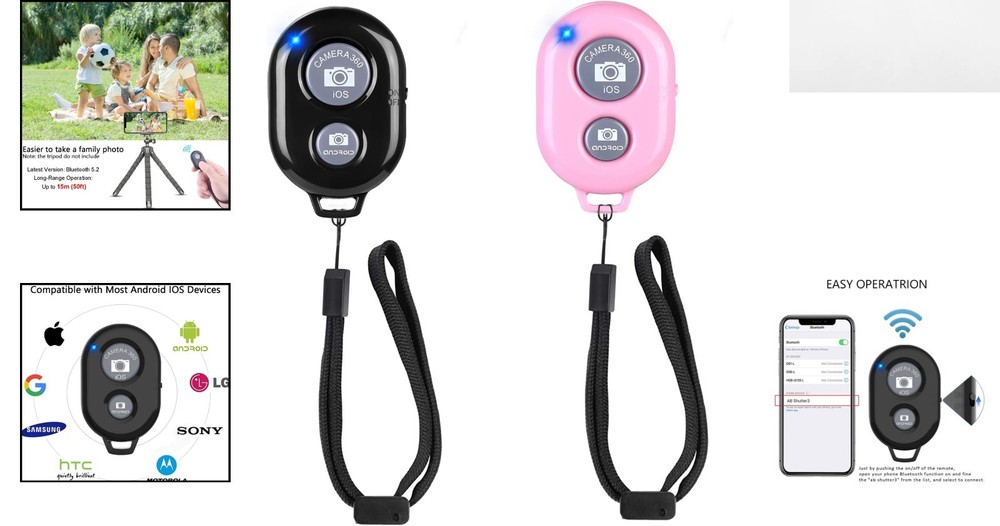 Bluetooth Camera Remote with Wrist Strap - Compatible with Multiple Smartphones