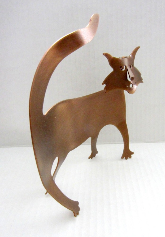 David Lesser Metal Cat Sculpture Signed
