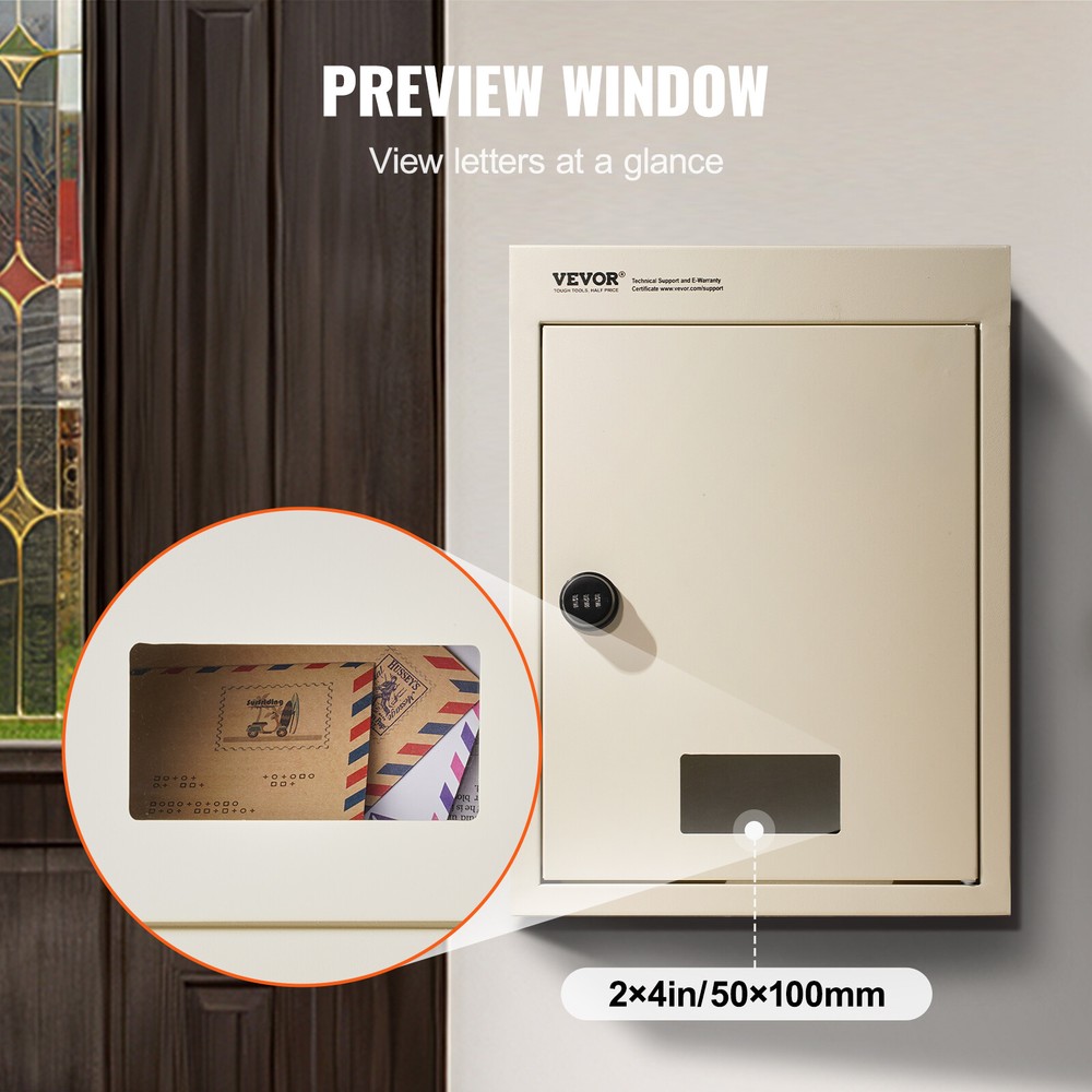 VEVOR Through The Wall Drop Box 12.5x6.3x16.9" Mailbox with Code Lock Beige