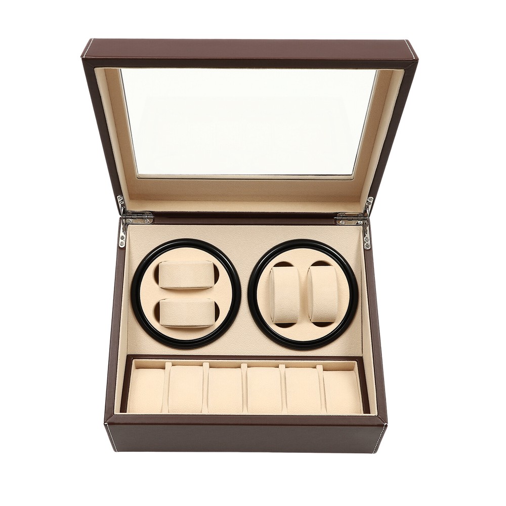 4+6 Automatic Watch Box Automatic Rotation Watch Display Storage Box Cage Brown