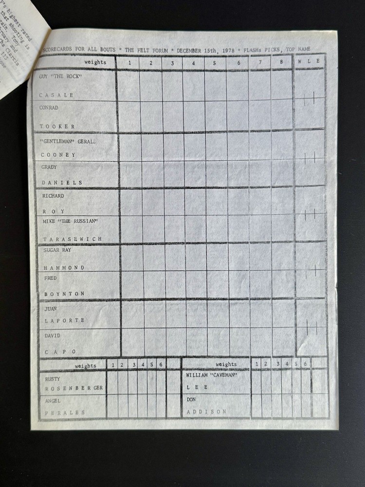 Tonight’s Boxing Program 1978 Gerry Cooney, Juan Laporte