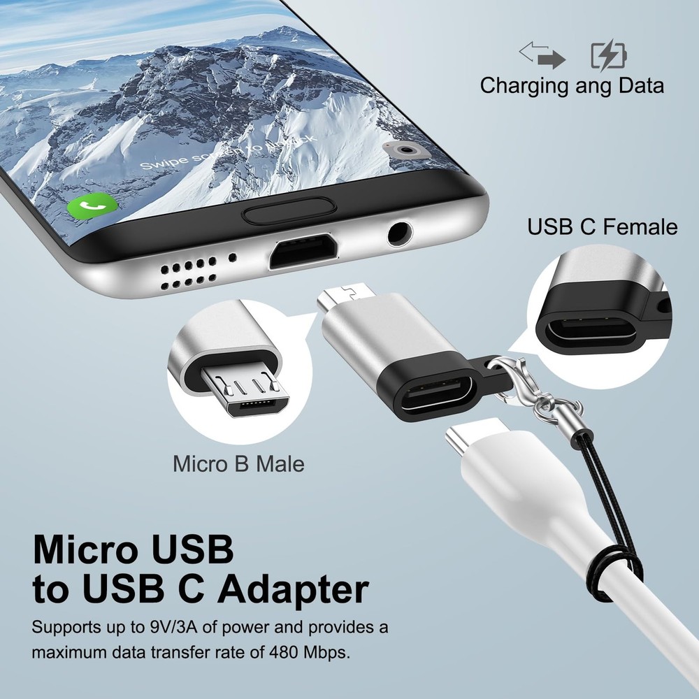USB C to Micro Adapter, 4-Pack Type C Female Male Silver