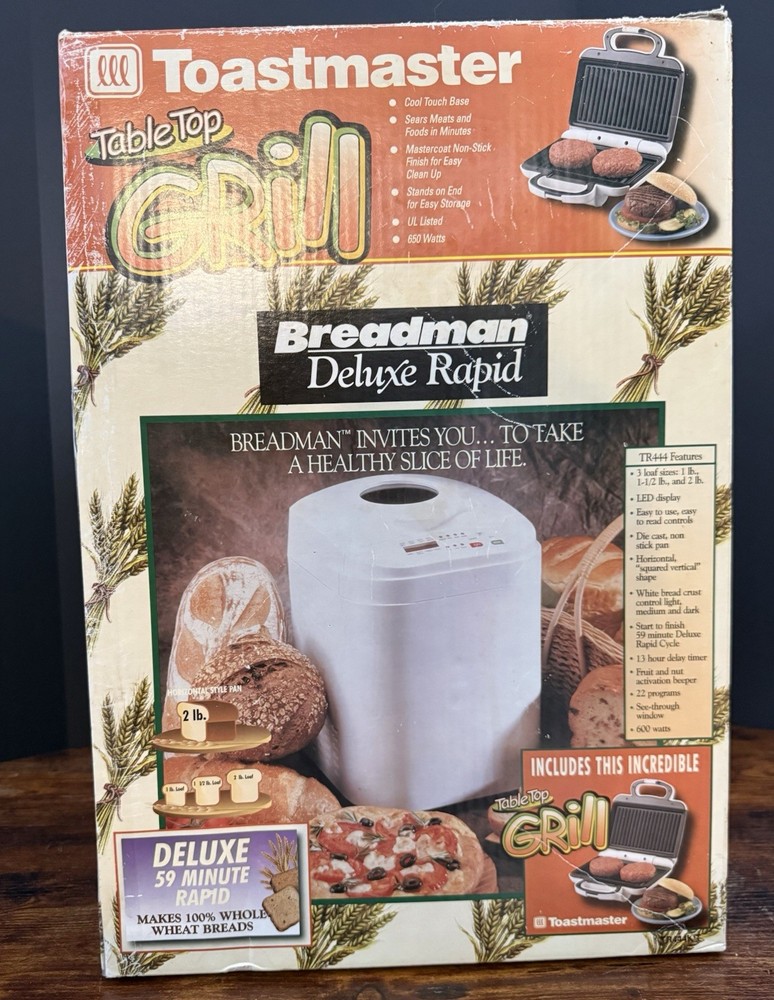 1999 BREADMAN TR444KIT Deluxe Rapid Automatic Breadmaker Toastmaster Grill Combo