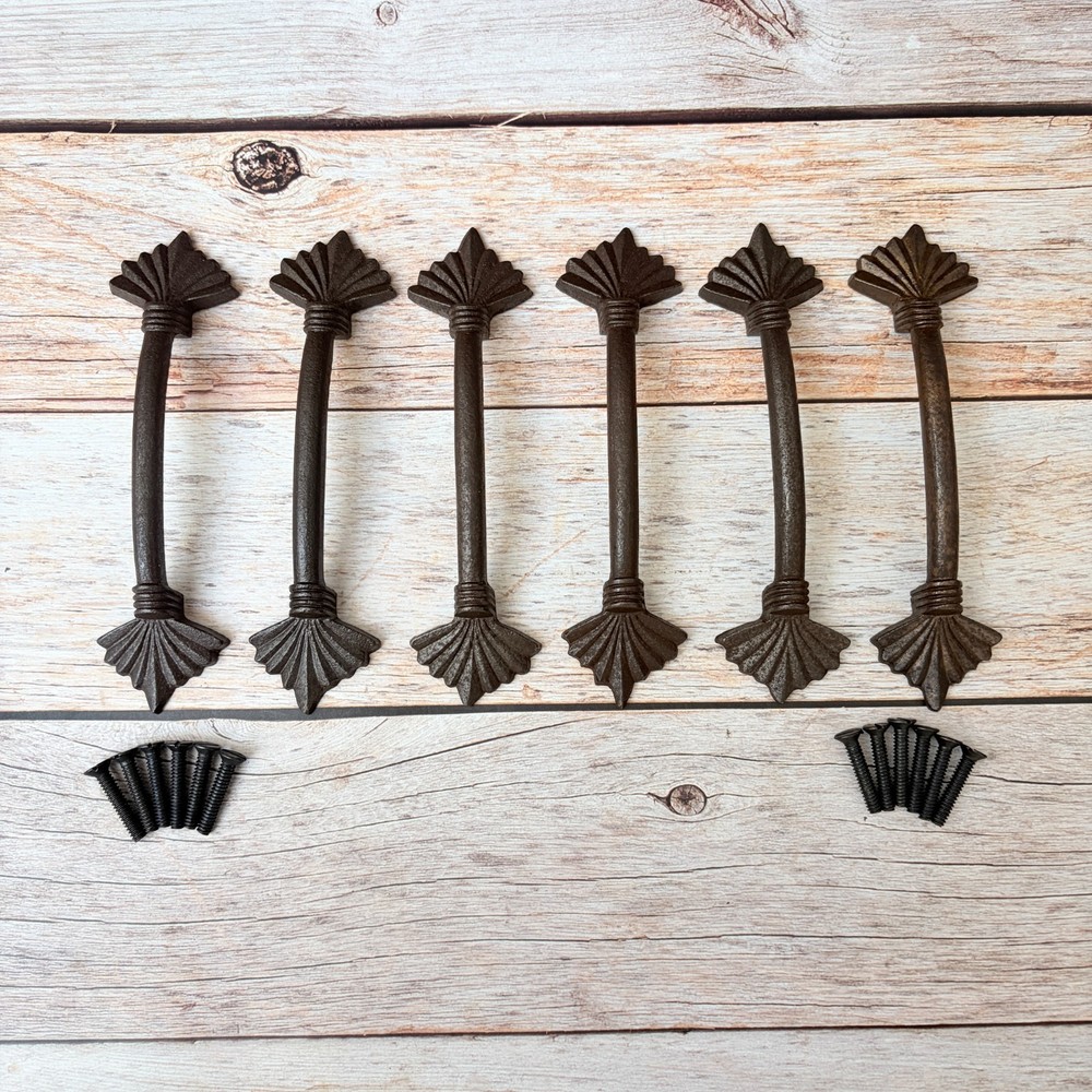 6PCS Vintage Cast Iron Door Handles, Rustic Cabinet Knobs, Farmhouse Drawer Pull