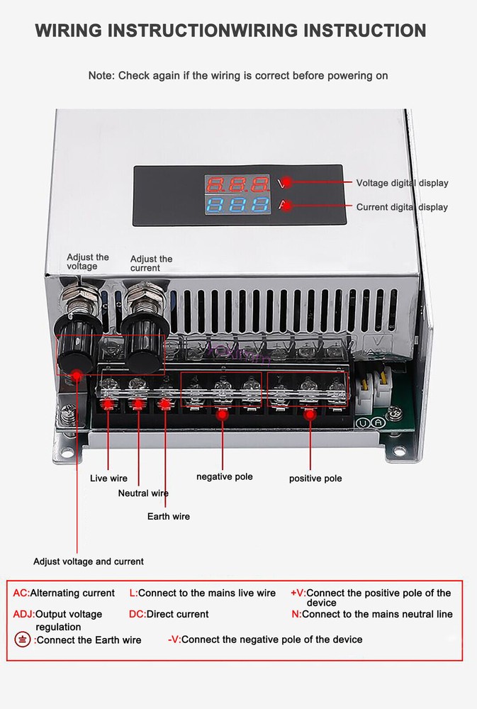 Adjustable 0-48V DC Power Supply, 20A Output, 1000W Variable Voltage
