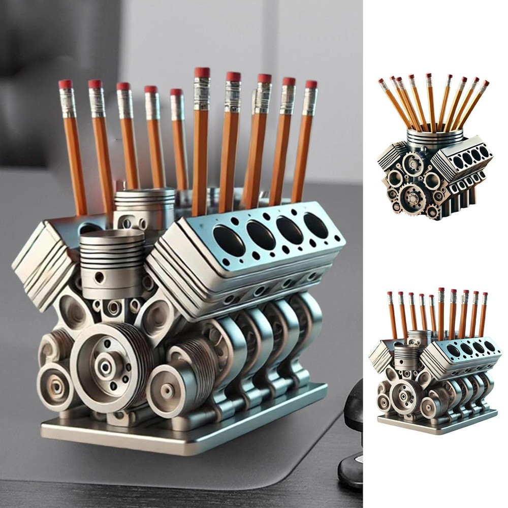 Pen Holder with V8 Engine Engine Block Pencil Organizer Storage Desktop Decor
