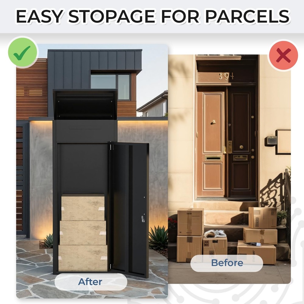 Package Delivery Box for Outside,Lockable Anti-Theft Parcel Drop Box w/Mailbox