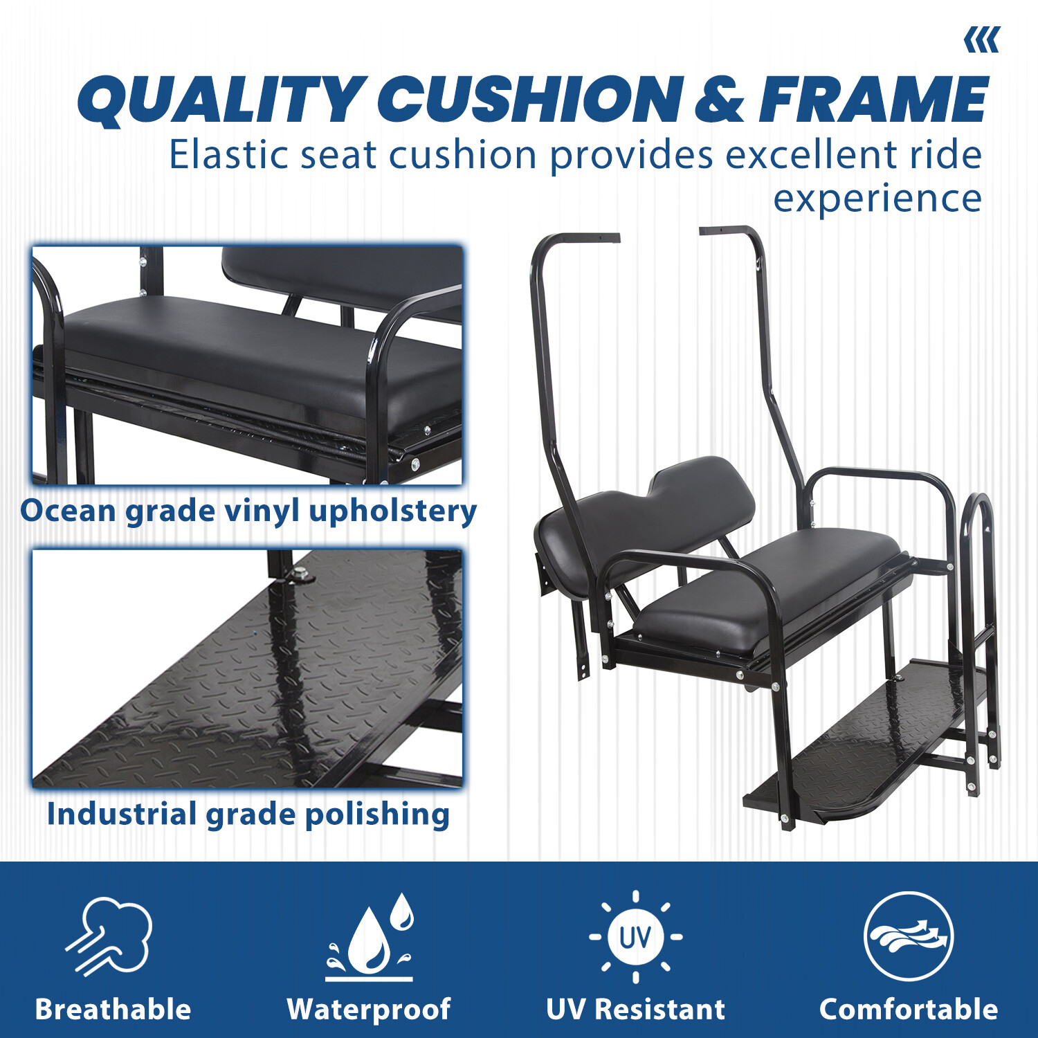 For 1982-2000 Club Car DS Golf Cart Flip Folding Rear Seat Kit w/ Grab Bar black