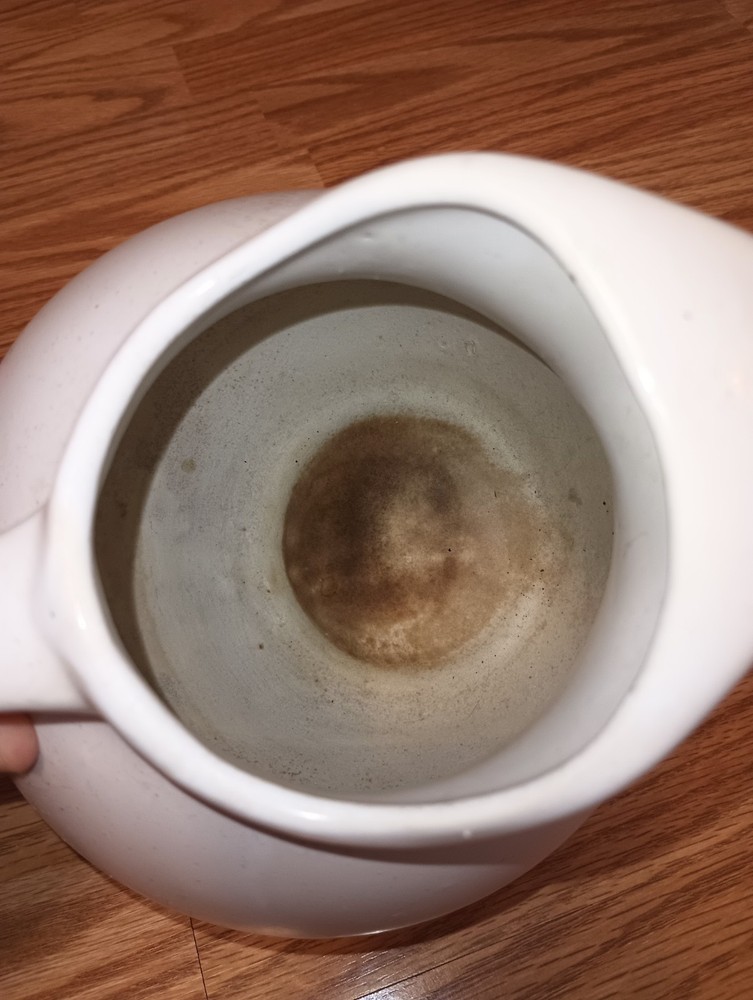 Vintage Stoneware Tilted Pitcher W/Ice Lip. White