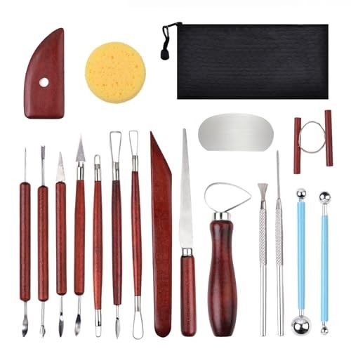18PCS Clay Sculpting Tools, Basic Clay Pottery Carving Tool Kit with Red