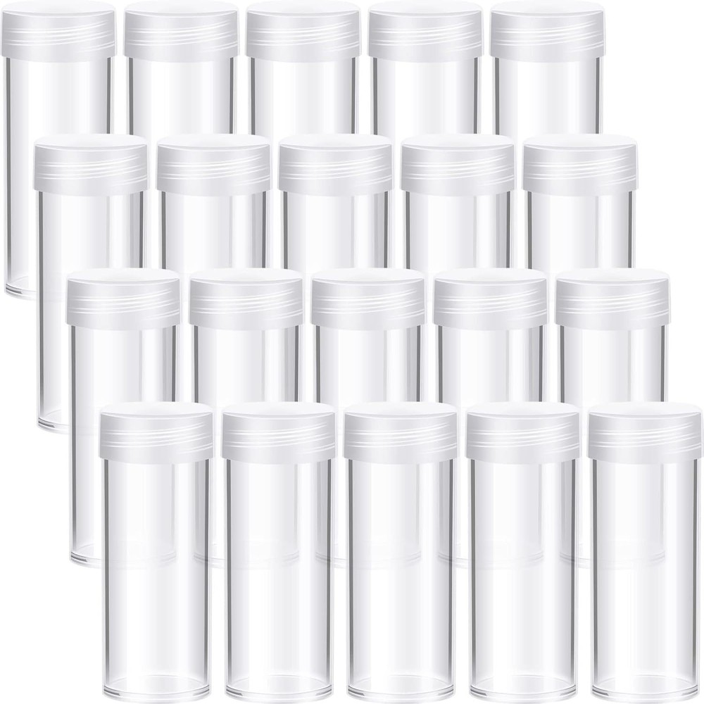 Compact Clear Plastic Quarter Storage Tubes - 45 Count with Rotatable Screw Lids