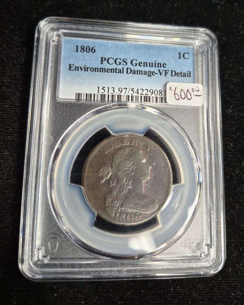 1806 Large Cent Draped Bust- PCGS- Environmental Damage- VF Details