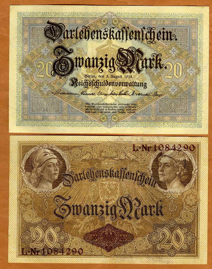 Germany, 20 Mark, 1914, P-48b, aUNC