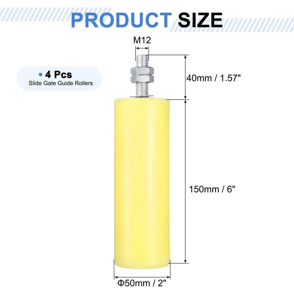 4Pcs Slide Gate Guide Roller, 6" Nylon Sliding Gate Support Assembly, Yellow