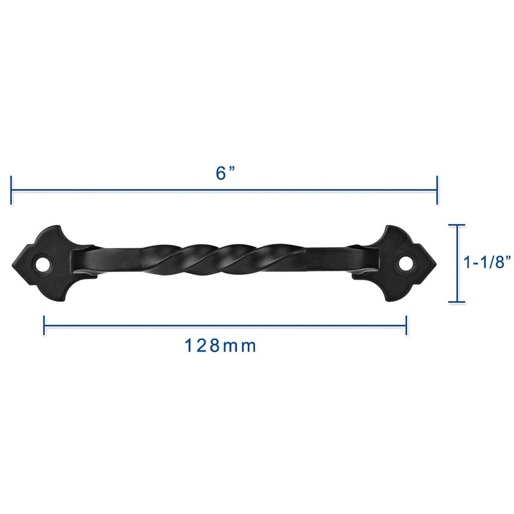 TP-128BLK 6" Rustic Black Cabinet Hardware Twist Handle Pull- 128mm Hole Cent...