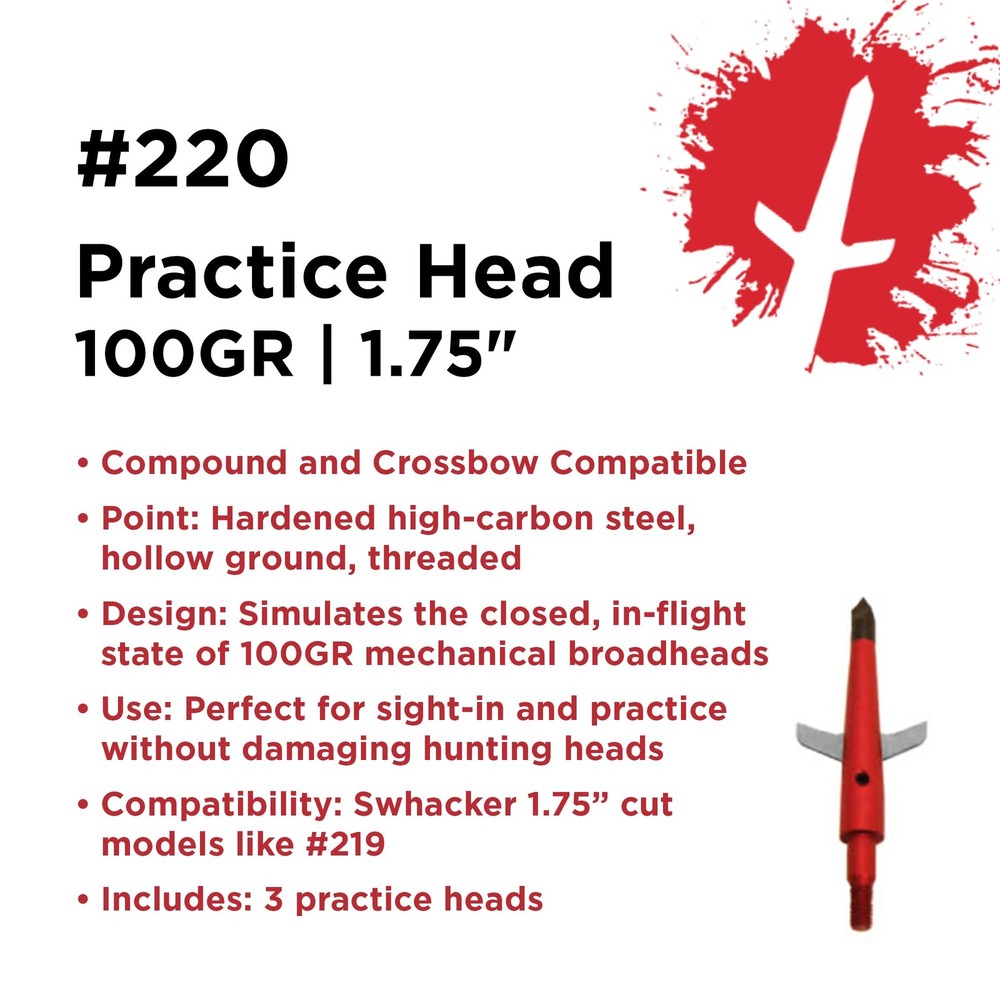 Swhacker Practice Broadheads #220 100 Grain 3-Pack Precision Tips Tuning