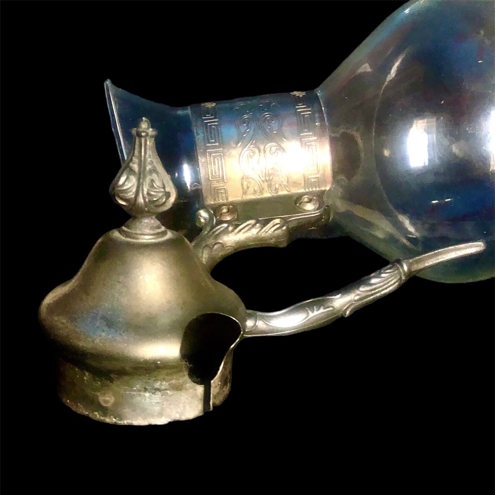 Vintage Glass Pitcher w/Silver Plate Lid and handle