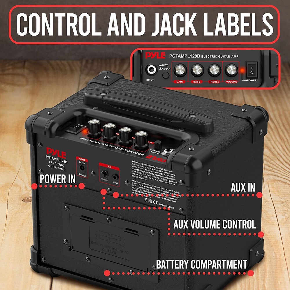 PylePro PGTAMPL128B Portable Electronic Guitar Amplifier