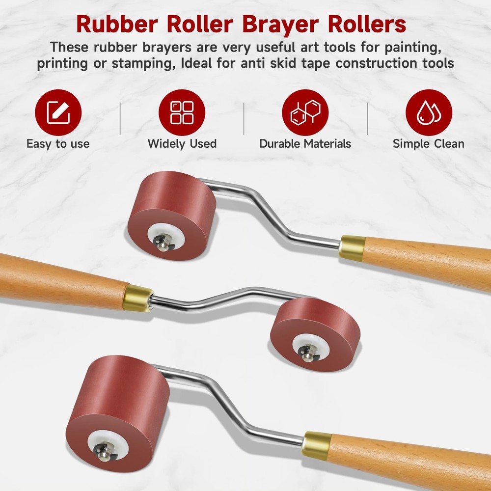 3pcs Rubber Rollers Brayer - Brayer Rollers for Crafting, Ink Roller Set with...