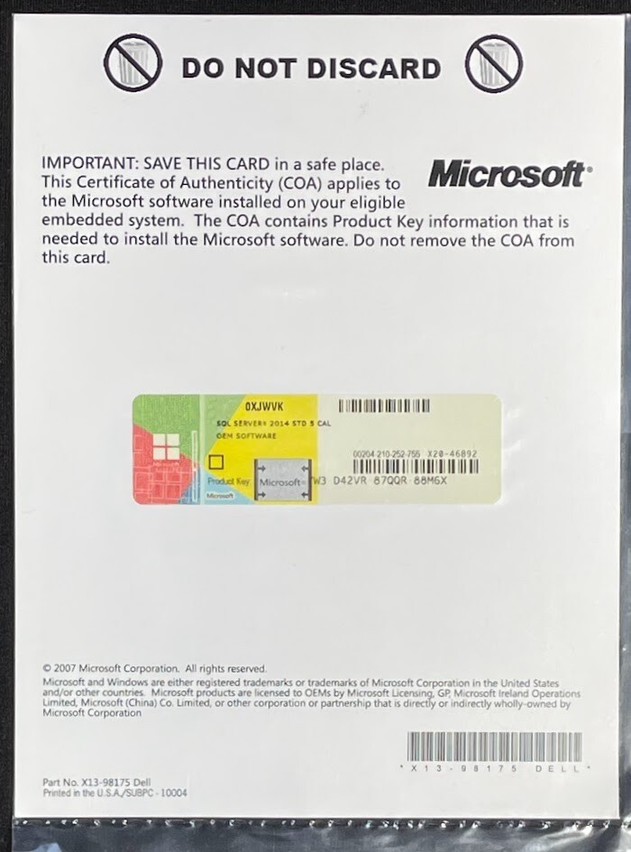 Microsoft SQL Server 2014 Standard  5 Client Access License OEM Software / XJWVK