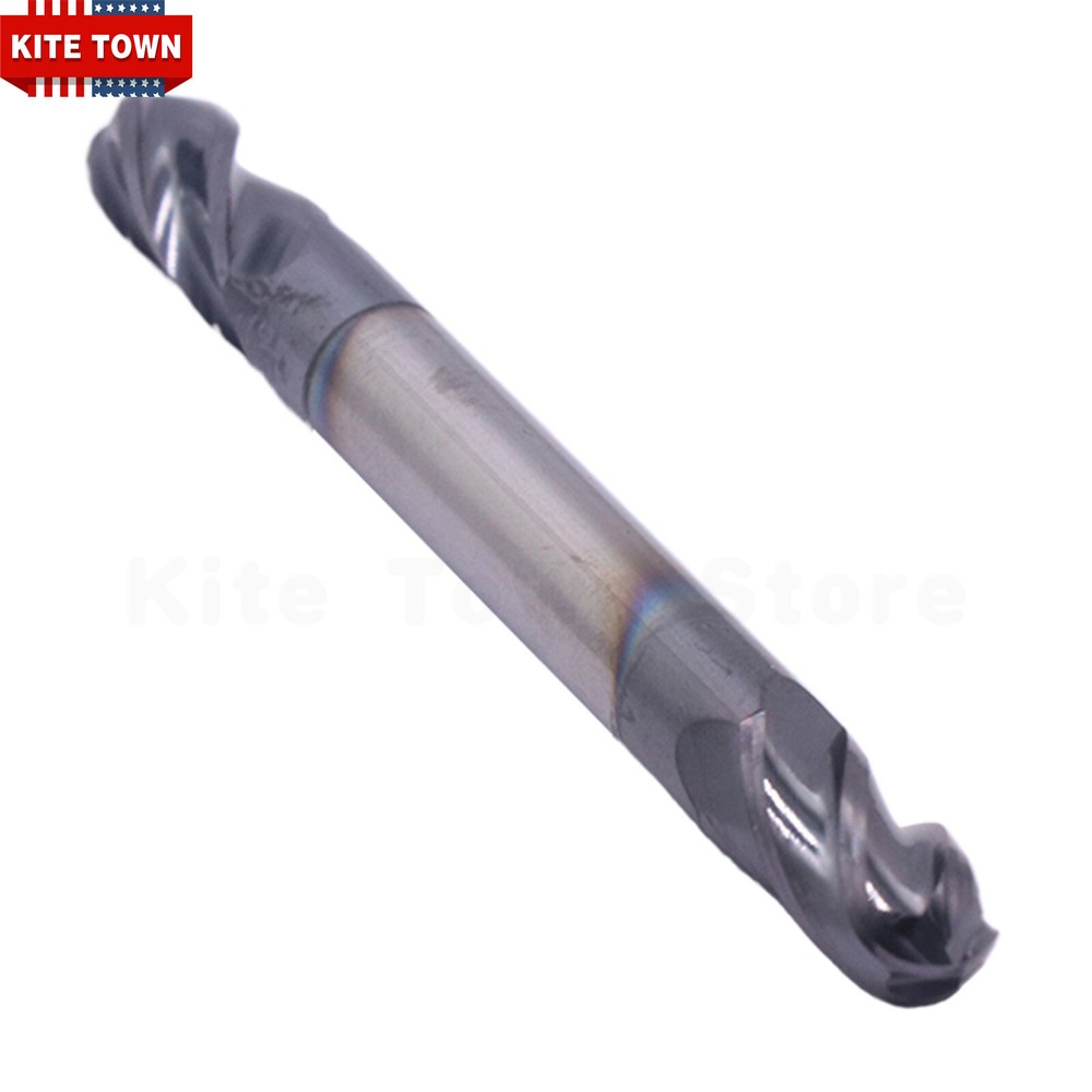 5Pcs 4 Flute 1/4" Solid Carbide Ball Nose End Mill - Double End - AlTiN Coated