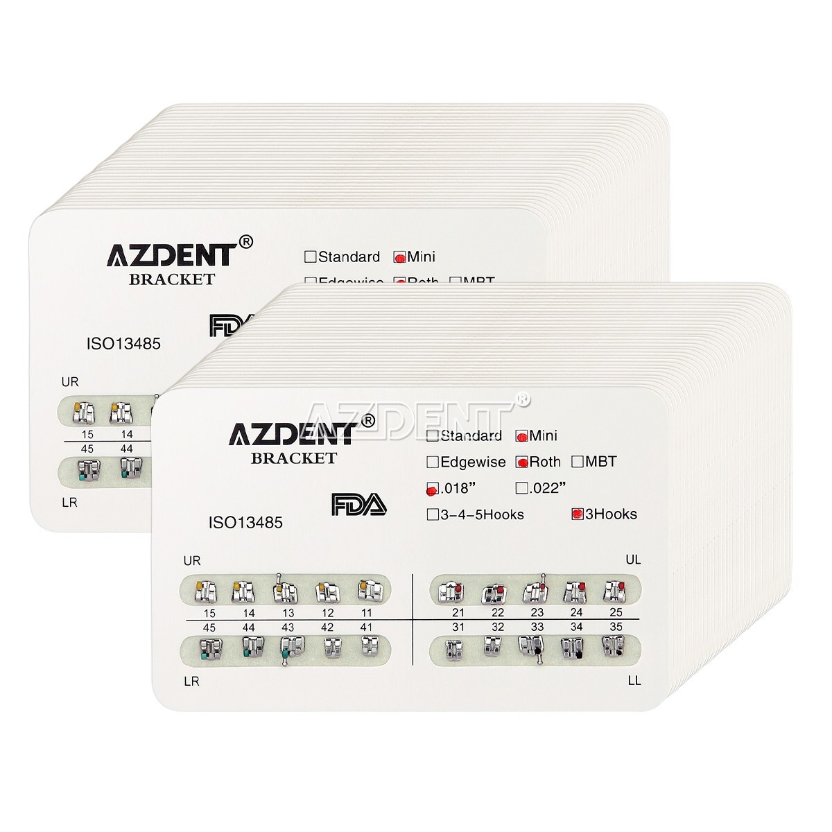 AZDENT Brackets de Ortodoncia Dental Estándar Roth MBT.022/018 con Ganchos 3/345