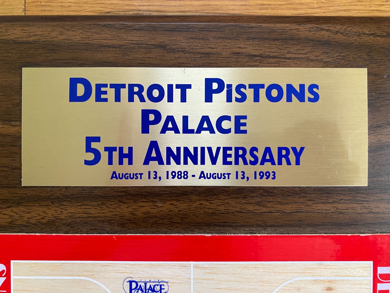 Vintage 1993 Detroit Pistons Palace of Auburn Hills 5 Yr Anniversary Wood Plaque