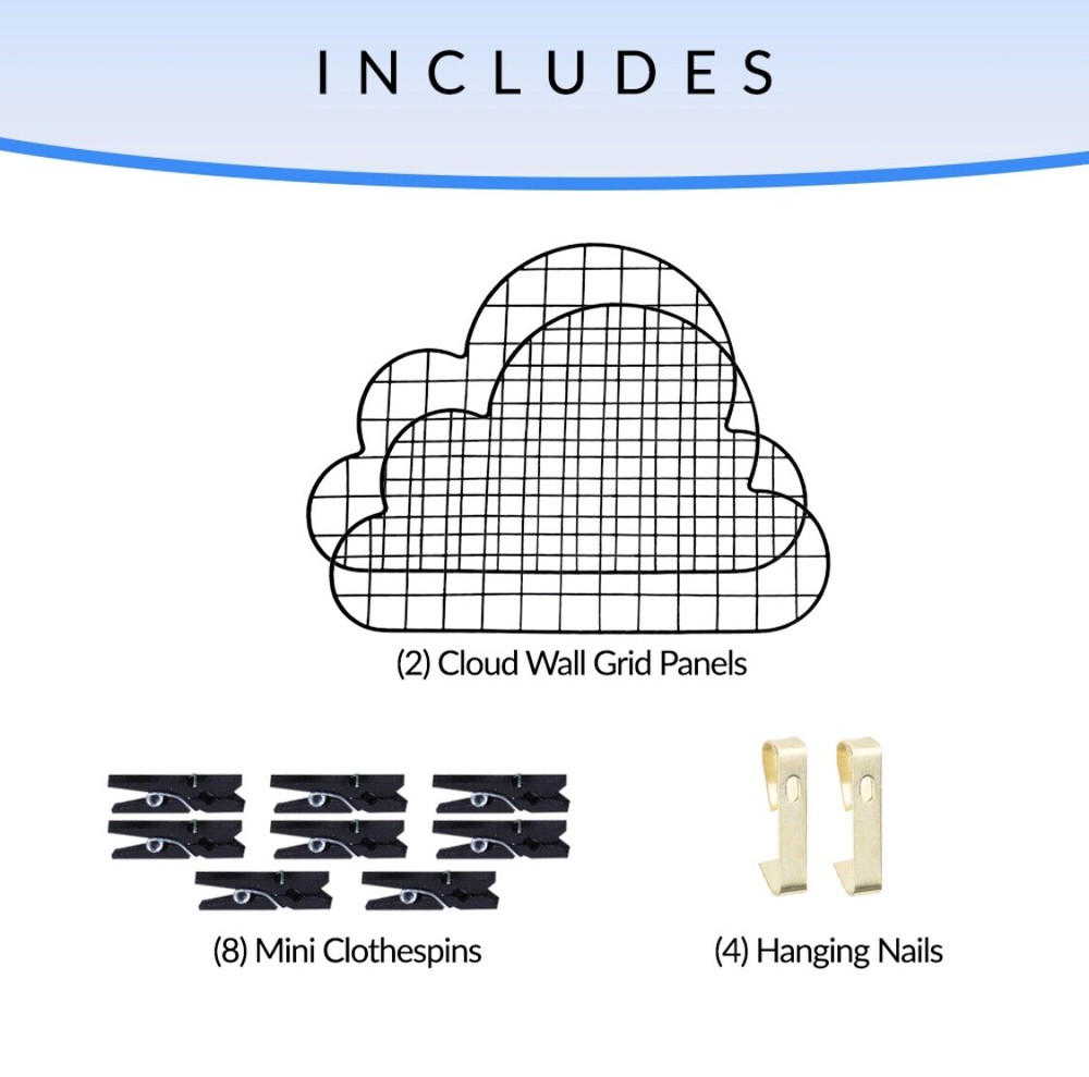 MDCM - Wall Hanging Grid Panel Organizer (2-pack) Cloud Shaped Metal Wire Wall