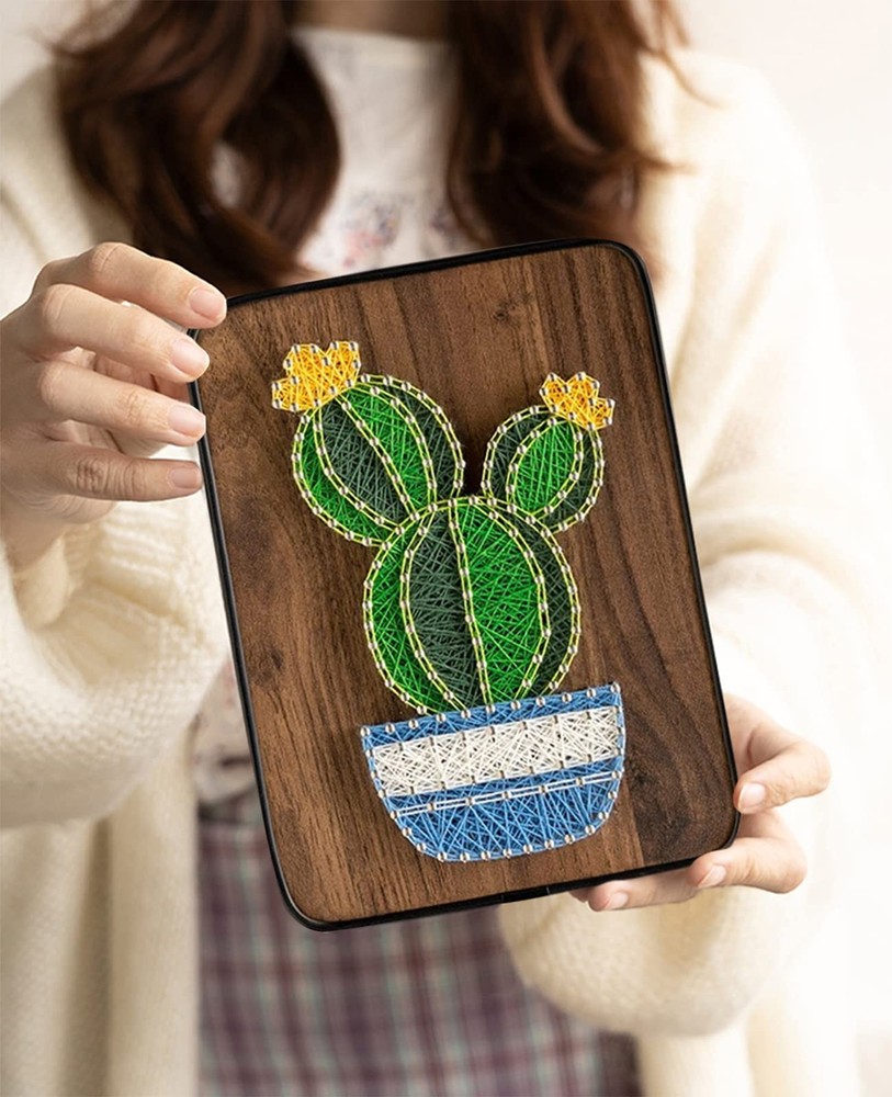 BAZIMA DIY String Art Kit for Beginner, Cactus Potted Craft Brown